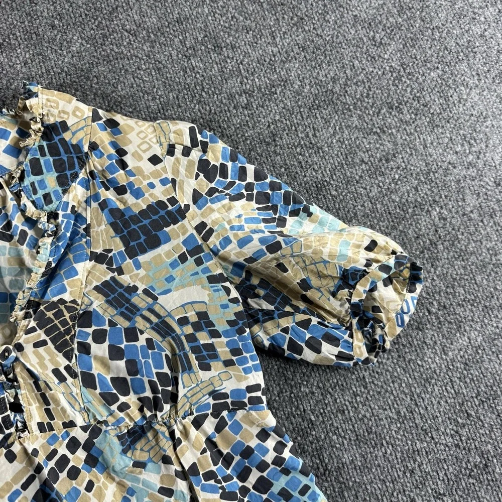Banana Republic Blouse Womens S Multicolor Silk Puff Sleeve Tunic Geometric Top